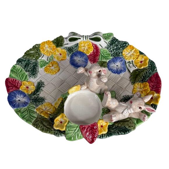 Fitz & Floyd Bunnies & Blooms Rabbit Floral Candle Holder 2” Votive Easter - Picture 2 of 7